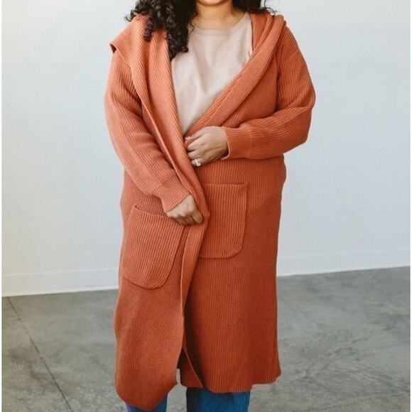 Goumi Sweaters - NWT Goumi Kids Womens Clay Knit Cardigan O/S Oversized Hooded Organic Cotton